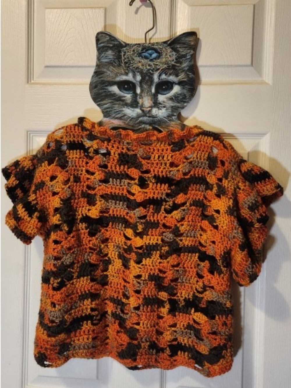 Handmade Halloween lacy spooky crochet top Large